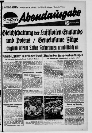 Berliner Volkszeitung vom 24.07.1939
