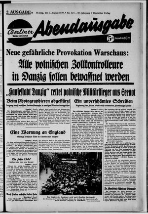 Berliner Volkszeitung vom 07.08.1939