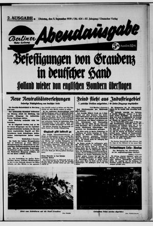 Berliner Volkszeitung vom 05.09.1939