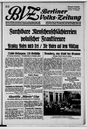 Berliner Volkszeitung vom 08.09.1939