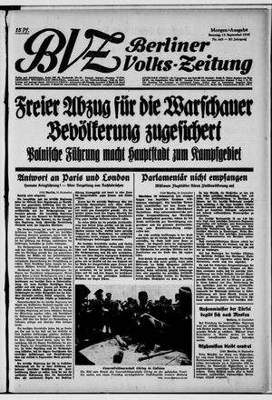 Berliner Volks-Zeitung vom 17.09.1939