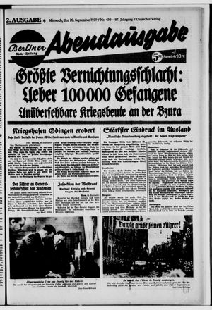 Berliner Volkszeitung vom 20.09.1939