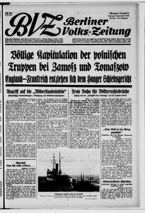 Berliner Volkszeitung vom 22.09.1939