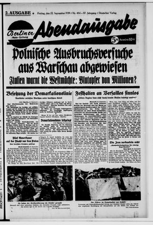 Berliner Volkszeitung vom 22.09.1939