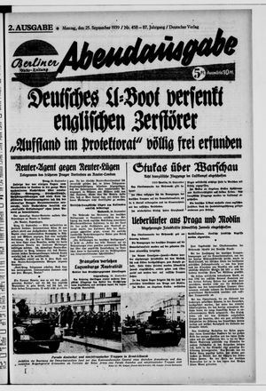 Berliner Volks-Zeitung vom 25.09.1939