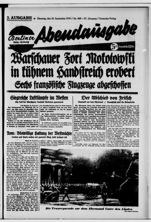 Berliner Volkszeitung vom 26.09.1939