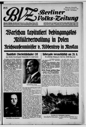 Berliner Volkszeitung vom 28.09.1939