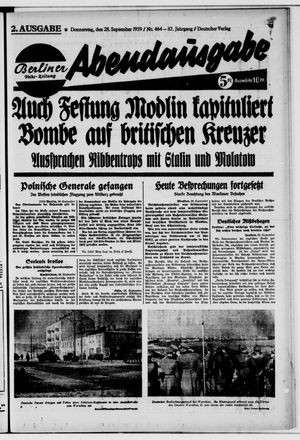 Berliner Volkszeitung vom 28.09.1939