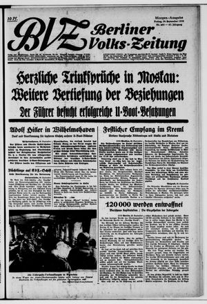 Berliner Volkszeitung vom 29.09.1939
