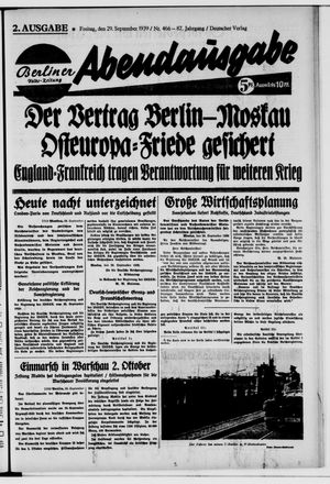 Berliner Volkszeitung vom 29.09.1939