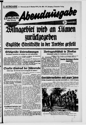 Berliner Volkszeitung vom 11.10.1939