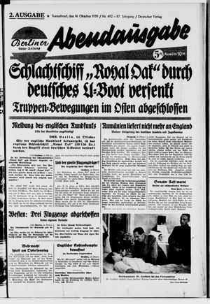 Berliner Volkszeitung vom 14.10.1939