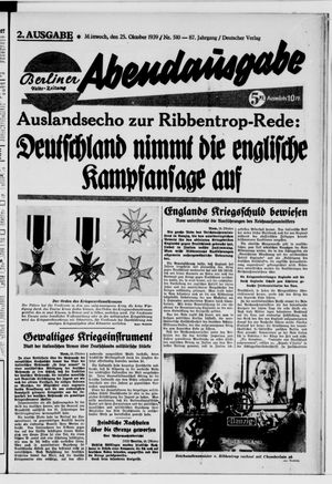 Berliner Volkszeitung vom 25.10.1939