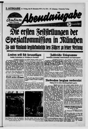 Berliner Volkszeitung vom 10.11.1939