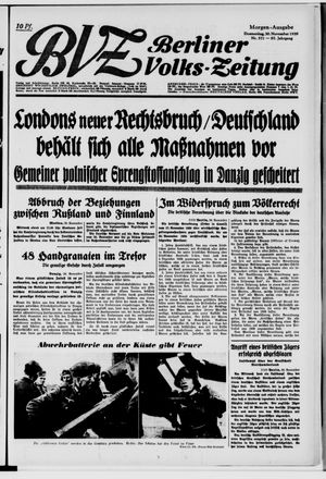 Berliner Volkszeitung vom 30.11.1939