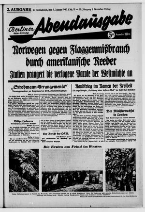 Berliner Volkszeitung vom 06.01.1940