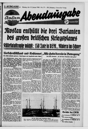 Berliner Volkszeitung vom 22.01.1940