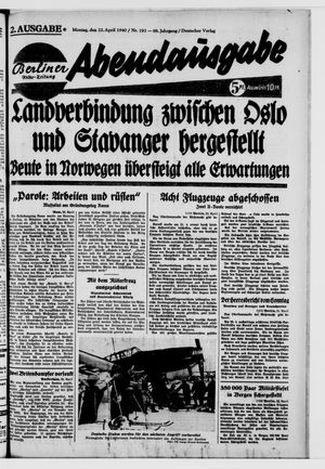 Berliner Volks-Zeitung vom 22.04.1940