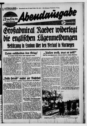 Berliner Volkszeitung vom 27.04.1940