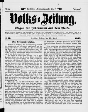 Volks-Zeitung vom 22.04.1853