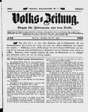 Volks-Zeitung vom 21.06.1853