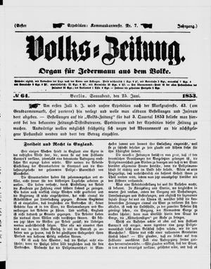 Volks-Zeitung vom 25.06.1853