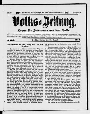 Volks-Zeitung vom 12.08.1853