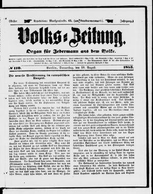 Volks-Zeitung vom 18.08.1853