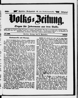 Volks-Zeitung vom 09.09.1853