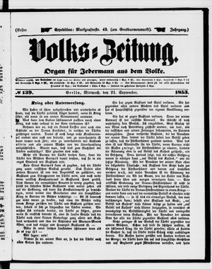 Volks-Zeitung vom 21.09.1853