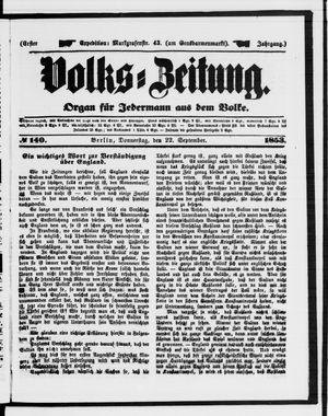 Volks-Zeitung vom 22.09.1853