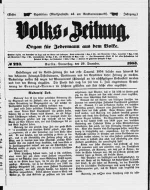 Volks-Zeitung vom 29.12.1853