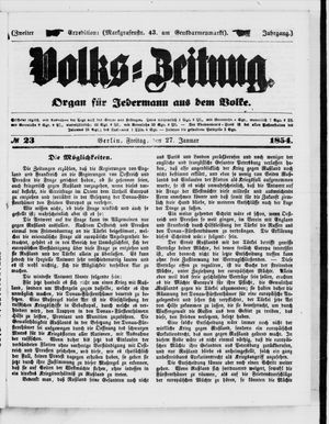 Volks-Zeitung vom 27.01.1854