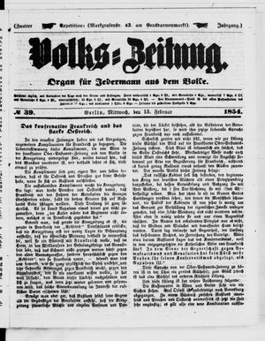 Volks-Zeitung vom 15.02.1854