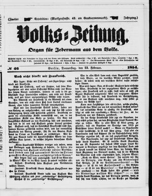 Volks-Zeitung vom 23.02.1854