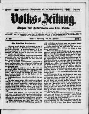 Volks-Zeitung vom 26.02.1854