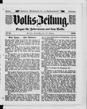 Volks-Zeitung vom 18.01.1855