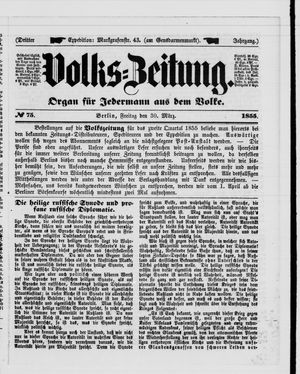 Volks-Zeitung vom 30.03.1855