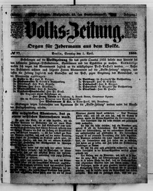 Volks-Zeitung vom 01.04.1855