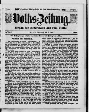 Volks-Zeitung vom 02.05.1855