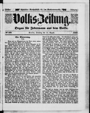Volks-Zeitung vom 14.08.1855