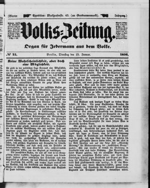 Volks-Zeitung vom 15.01.1856