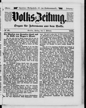 Volks-Zeitung vom 01.02.1856