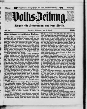 Volks-Zeitung vom 02.04.1856