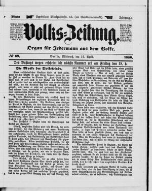 Volks-Zeitung vom 16.04.1856