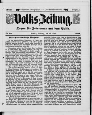 Volks-Zeitung vom 22.04.1856