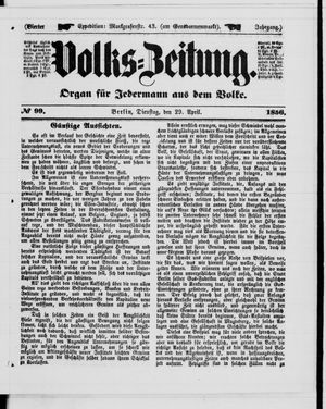 Volks-Zeitung vom 29.04.1856