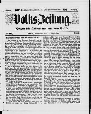 Volks-Zeitung vom 13.09.1856