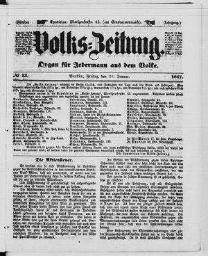 Volks-Zeitung vom 16.01.1857