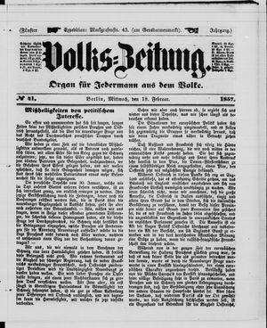 Volks-Zeitung vom 18.02.1857